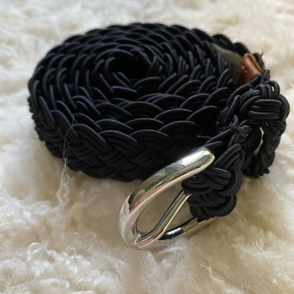 EXCELLENT Navy RLL Ralph Lauren Women’s Woven Stretch Belt with Silver Buckle